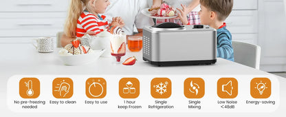 1.6 Quart Ice Cream Maker Machine with Built-in Compressor, Fully Automatic and No Pre-freezing, Frozen Yogurt, Keep-cooling