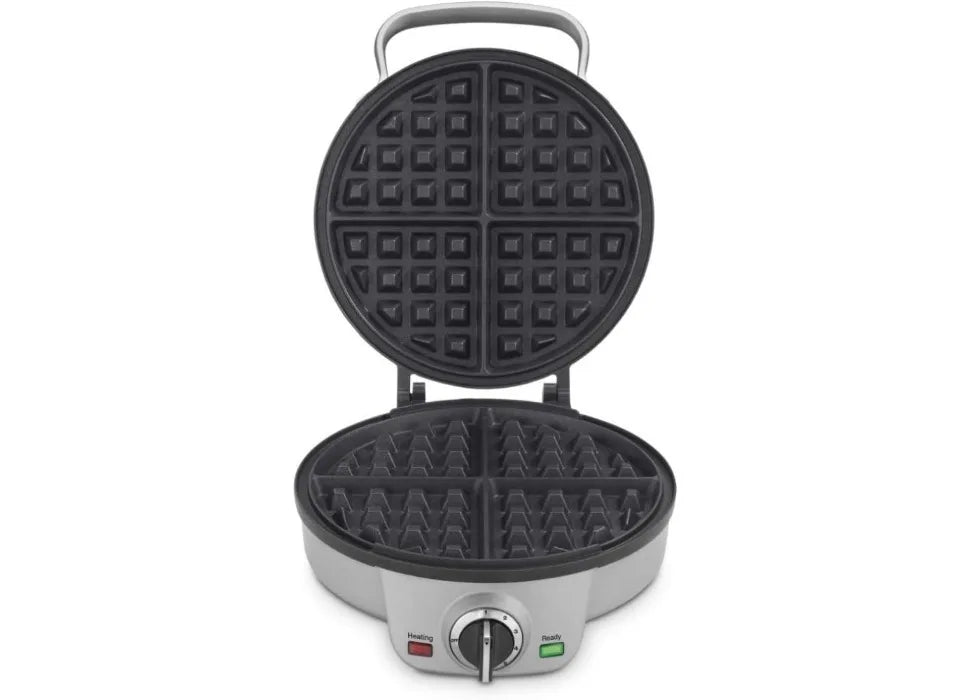 Mini Belgian Waffle Maker, Round Mini Waffle Iron, 6-setting adjustable browning control, Silver, Non-Stick Cooking Surface