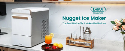 Countertop Nugget Ice Maker, Self-Cleaning Pellet Ice Machine, Open and Pour Water Refill, Stainless Steel Housing