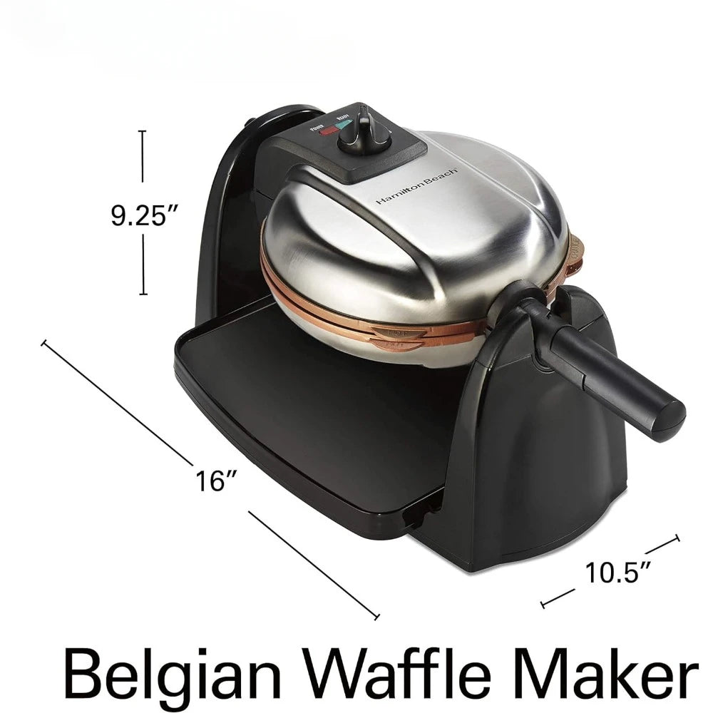 Belgijska gofrownica z wyjmowanymi płytami zapobiegającymi przywieraniu, pojedynczy obrót, ceramiczne ruszty, 800 watów, regulowana kontrola opiekania, czarna