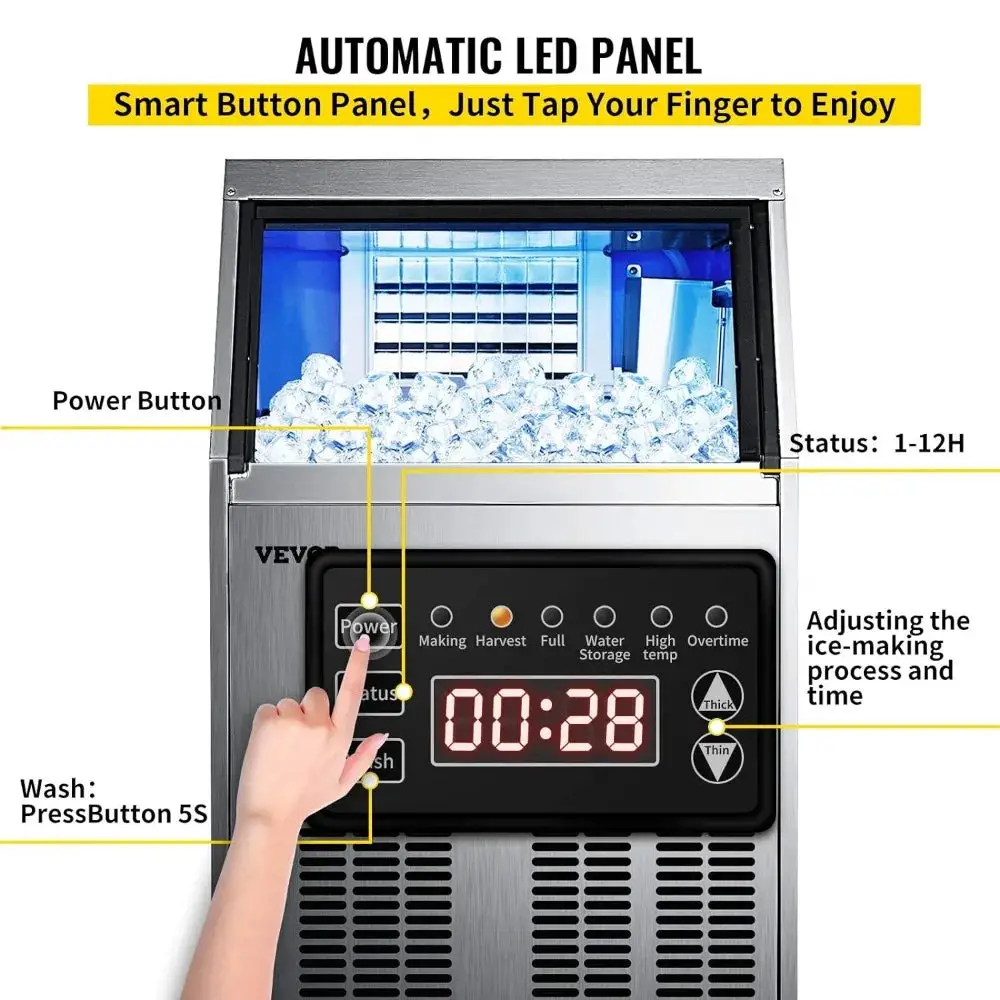 Commercial Ice Maker with 33LBS Bin, Stainless-Steel Construction, Automatic Operation, Include Water Filter, Connection Hose