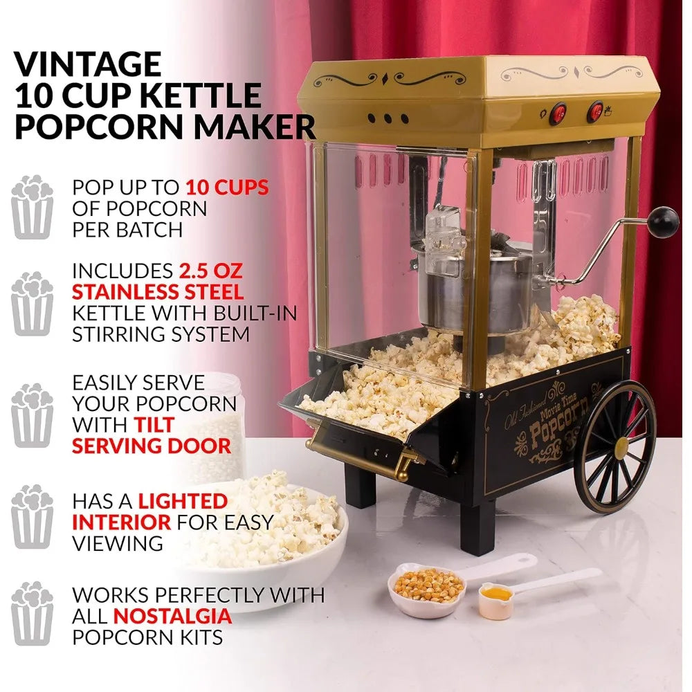 Vintage stołowy popcorn machine, 10 kubków, maszyna do popcornu na gorące powietrze, 2,5 uncji, widok 360 stopni, wyjmowany czajnik z systemem mieszania