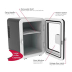 Mini lodówka chłodząca, 6,5 cala 4 litry Retro Window Standard Door Compact Mini lodówka, zintegrowany uchwyt do przenoszenia, nowy