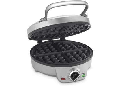 Mini Belgian Waffle Maker, Round Mini Waffle Iron, 6-setting adjustable browning control, Silver, Non-Stick Cooking Surface