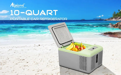 Mini Portable Freezer, 12 Volt Car Refrigerator, 10 Quart Fast Cooling, with 12/24V DC and 100-240V AC for Outdoor, Camping, RV