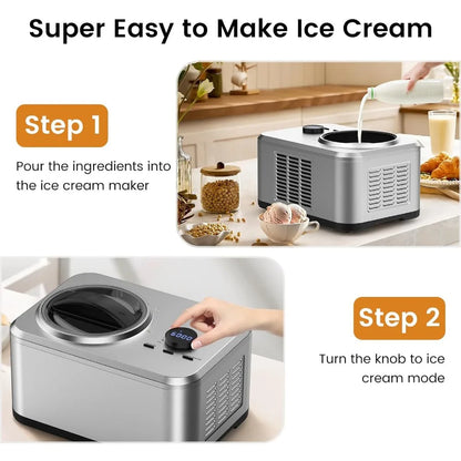 1.6 Quart Ice Cream Maker Machine with Built-in Compressor, Fully Automatic and No Pre-freezing, Frozen Yogurt, Keep-cooling