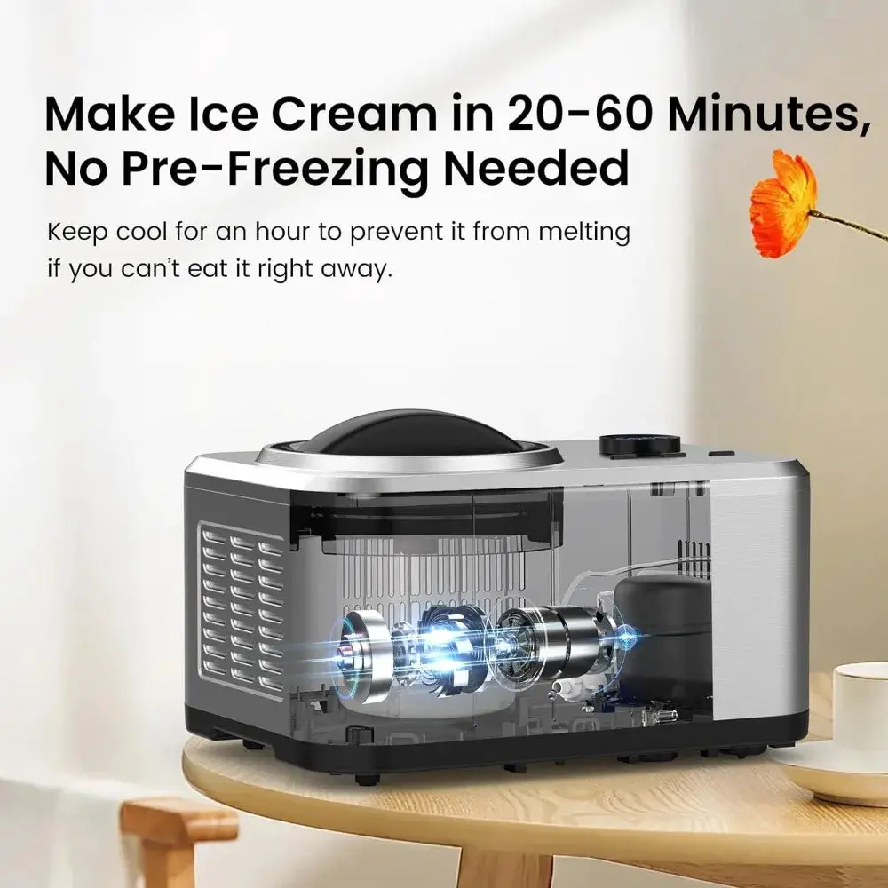 1.6 Quart Ice Cream Maker Machine with Built-in Compressor, Fully Automatic and No Pre-freezing, Frozen Yogurt, Keep-cooling