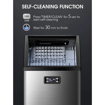 Commercial Ice Maker,100 lbs, 2-Way Add Water, Self-Cleaning, with 24 Hour Timer,33 lbs Basket, Stainless Steel Ice Makers