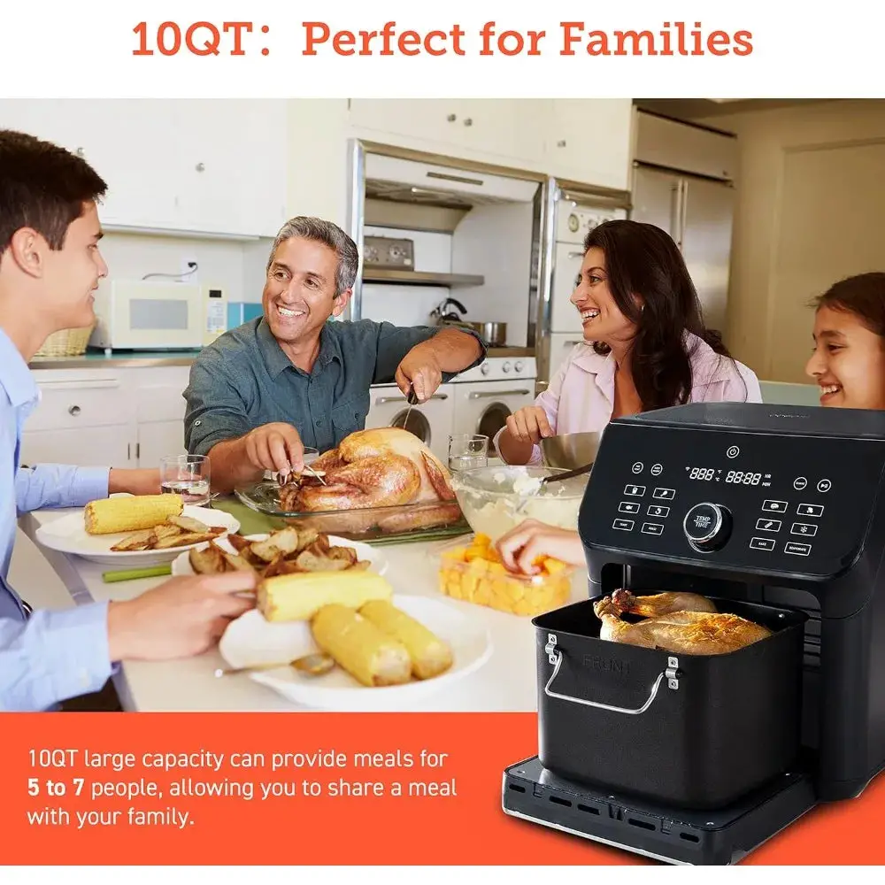 Air Fryer Toaster Oven Combo, 10 Qt Family Size, 14-in-1 Functions with Dehydrate, Roast, Smart Control Through Phone & Voice