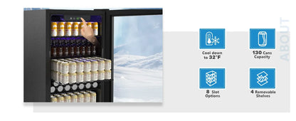 Beverage Refrigerator and Cooler, Mini Fridge 130 Can, Little Cooler with Digital Display 32~61℉, Refrigerator with 4 Shelves