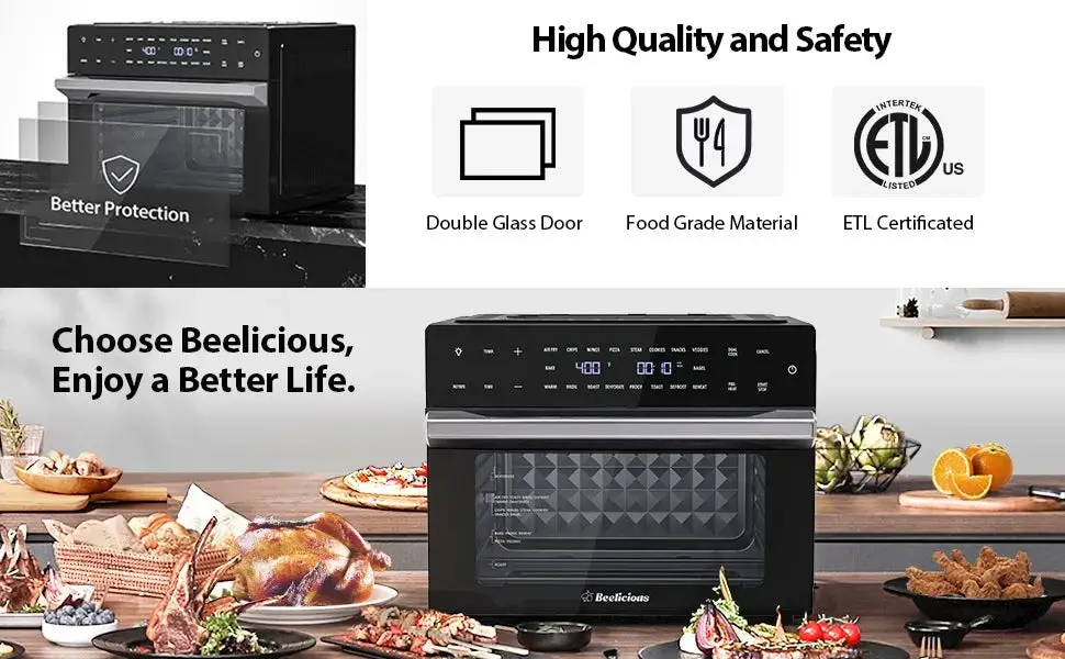 32QT Extra Large Air Fryer, 19-In-1 Air Fryer Toaster Oven Combo, 1800w, Digital Convection Oven Fit 13" Pizza, 6 Accessories