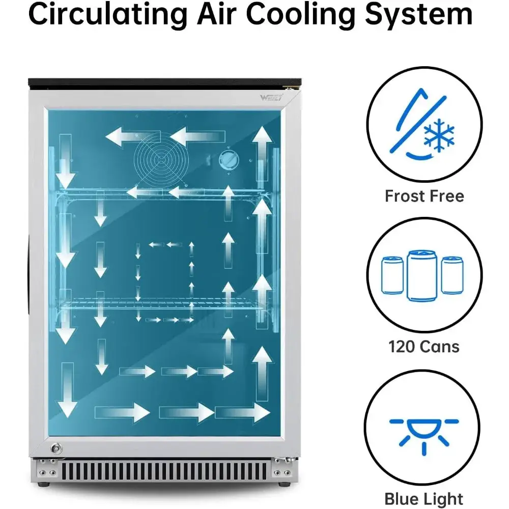 120 Can Mini Fridge with Glass Door, 20 Inch Beverage Fridge with Lock & LED Light, Auto Defrost, 36-50°F Freestanding Cooler