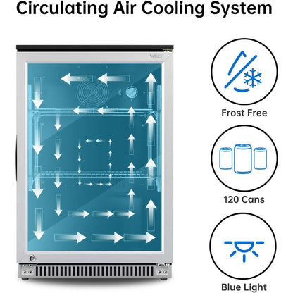 120 Can Mini Fridge with Glass Door, 20 Inch Beverage Fridge with Lock & LED Light, Auto Defrost, 36-50°F Freestanding Cooler