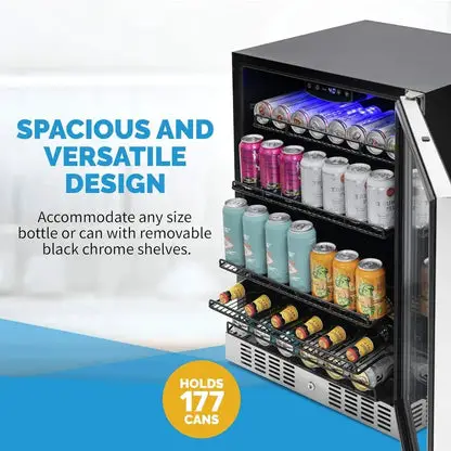 24" Beverage Refrigerator Cooler - 177 Can Capacity - Built Fridge and Glass Door | Cool your Soda, Beer, and Beverages to 37F