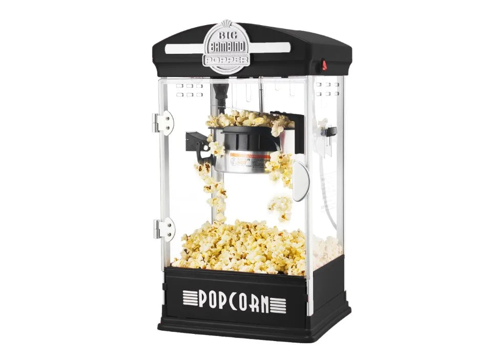Retro Tabletop Popcorn Popper - 4-uncjowy czajnik ze stali nierdzewnej, miarki, torby i wyjmowana tacka (czarny)