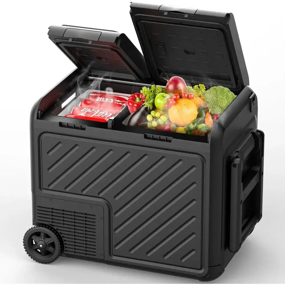 48 quart portable car refrigerator, dual zone freezer (-8 ° F~68 ° F), compressor electric cooler with 12/24V DC, 100-240V AC