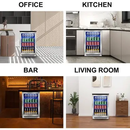 20 Inch Wide Built in Beverage Refrigerator with Clear Glass Front Door, 120 Can Under Counter Cabinet Soda Beer Drink Cooler