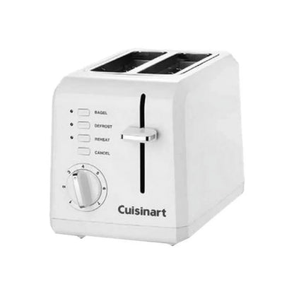 Plastic Compact 2 Slice White Toaster, 7-setting Shade Dial, 1-1/2" Wide Toasting Slots and a High-lift Carriage