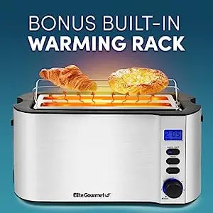 Long Slot 4 Slice Toaster, Countdown Timer, 6 Toast Setting, Defrost, Cancel Function, Built-in Warming Rack, Extra Wide Slots