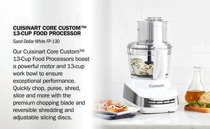 13-Cup Multifunctional Food Processor, Stainless-Steel Blades, High/Low/Pulse speeds, 950-Watt Motor, White