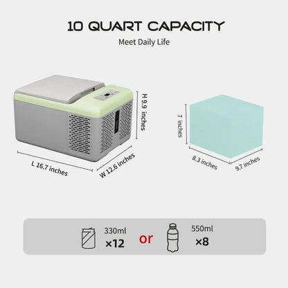 Mini Portable Freezer, 12 Volt Car Refrigerator, 10 Quart Fast Cooling, with 12/24V DC and 100-240V AC for Outdoor, Camping, RV