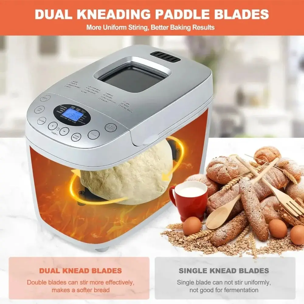 3.5-pound 15-in-1 automatic bread maker with dual kneading paddle bread maker, touch screen and LCD display screen