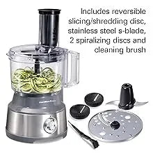 Food Processor & Vegetable Chopper for Slicing, Shredding, Mincing, and Puree, 10 Cups + Veggie Spiralizer, Grey and Stainless