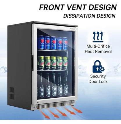 120 Can Mini Fridge with Glass Door, 20 Inch Beverage Fridge with Lock & LED Light, Auto Defrost, 36-50°F Freestanding Cooler