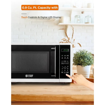 0.9 Cubic Foot Microwave, Small Microwave with Grip Handle, 900W with Digital Display, Door Lock and Kitchen Timer, White