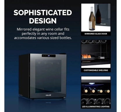 Compact Wine Cooler Refrigerator, 16 Bottle Capacity, Freestanding Countertop Wine Cellar in with UV Protected Glass Door