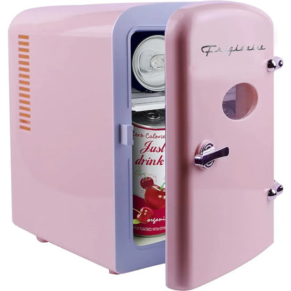 Pink Mini Portable Fridge, 4 litres Capacity Chills Six 12oz Cans, 100% Freon-Free & Eco Friendly, Beverage Cooler