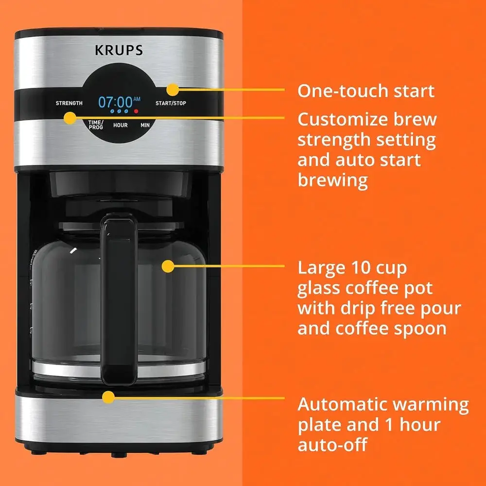 Simply Brew Stainless Steel Drip Coffee Maker 10 Cup 900 Watts Digital Control, Coffee Filter, Drip Free