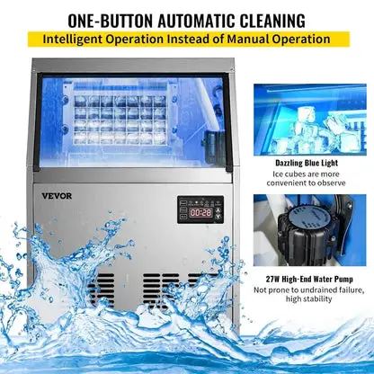 Commercial Ice Maker with 33LBS Bin, Stainless-Steel Construction, Automatic Operation, Include Water Filter, Connection Hose