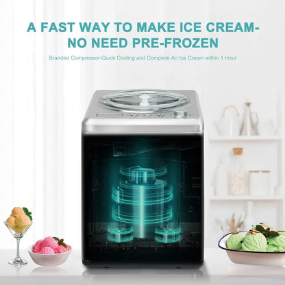 Ice Cream Maker 2.64 Quart for Homemade Gelato, Keep Cooling for 2H, No Pre-Freezing Automatic Ice Cream Machine with Compressor