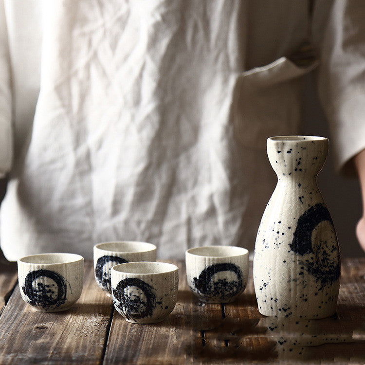 Sake Glass Wine Bottle Set Household Ceramic Dispenser Glass Teacup - Walfos® Kitchenware