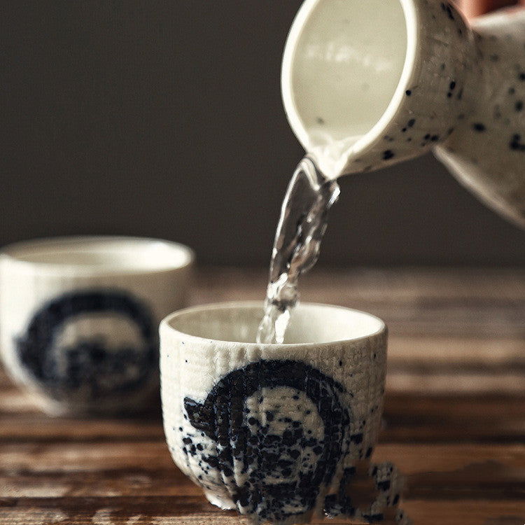 Sake Glass Wine Bottle Set Household Ceramic Dispenser Glass Teacup - Walfos® Kitchenware