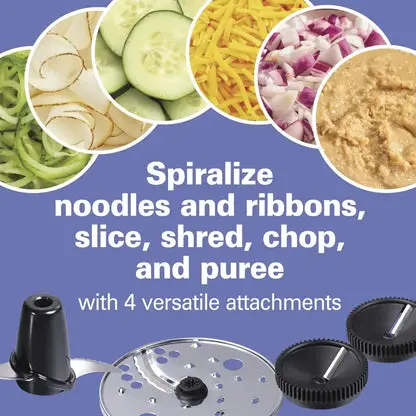 Food Processor & Vegetable Chopper for Slicing, Shredding, Mincing, and Puree, 10 Cups + Veggie Spiralizer, Grey and Stainless