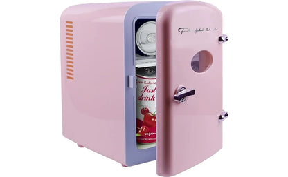 Pink Mini Portable Fridge, 4 litres Capacity Chills Six 12oz Cans, 100% Freon-Free & Eco Friendly, Beverage Cooler