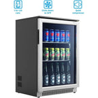 20-calowa lodówka na napoje ze szklanymi drzwiami, 120-puszek mini lodówka z niebieskim światłem LED do piwa, 36-50°F pod chłodnicą, automatyczne rozmrażanie