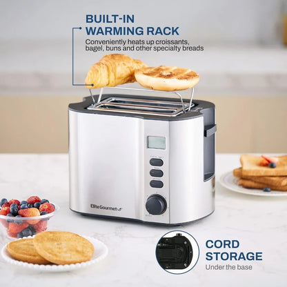 Extra Wide Slot 2-Slice Toaster, Bagel Function Reheat, Defrost, Cancel Functions, 6 Settings, Countdown Timer, Stainless Steel