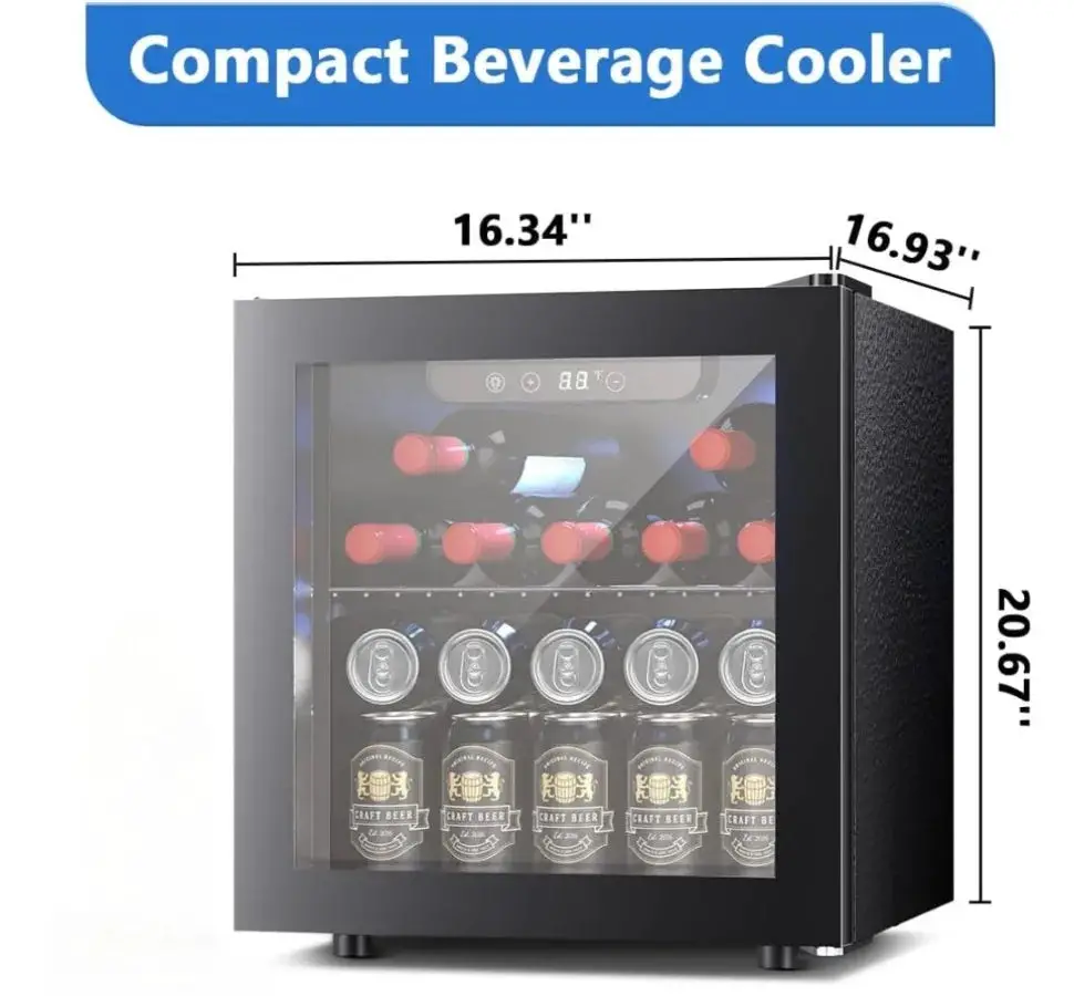 Beverage Refrigerator Cooler 12 Bottle 48 Can - Mini Fridge with Glass Door for Beer Drinks Wines, with Adjustable Shelving