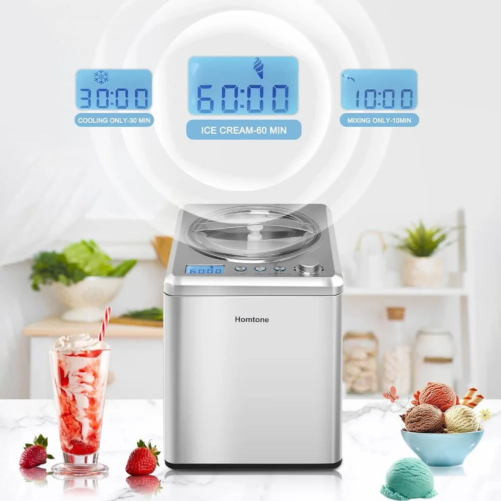 Ice Cream Maker 2.64 Quart for Homemade Gelato, Keep Cooling for 2H, No Pre-Freezing Automatic Ice Cream Machine with Compressor