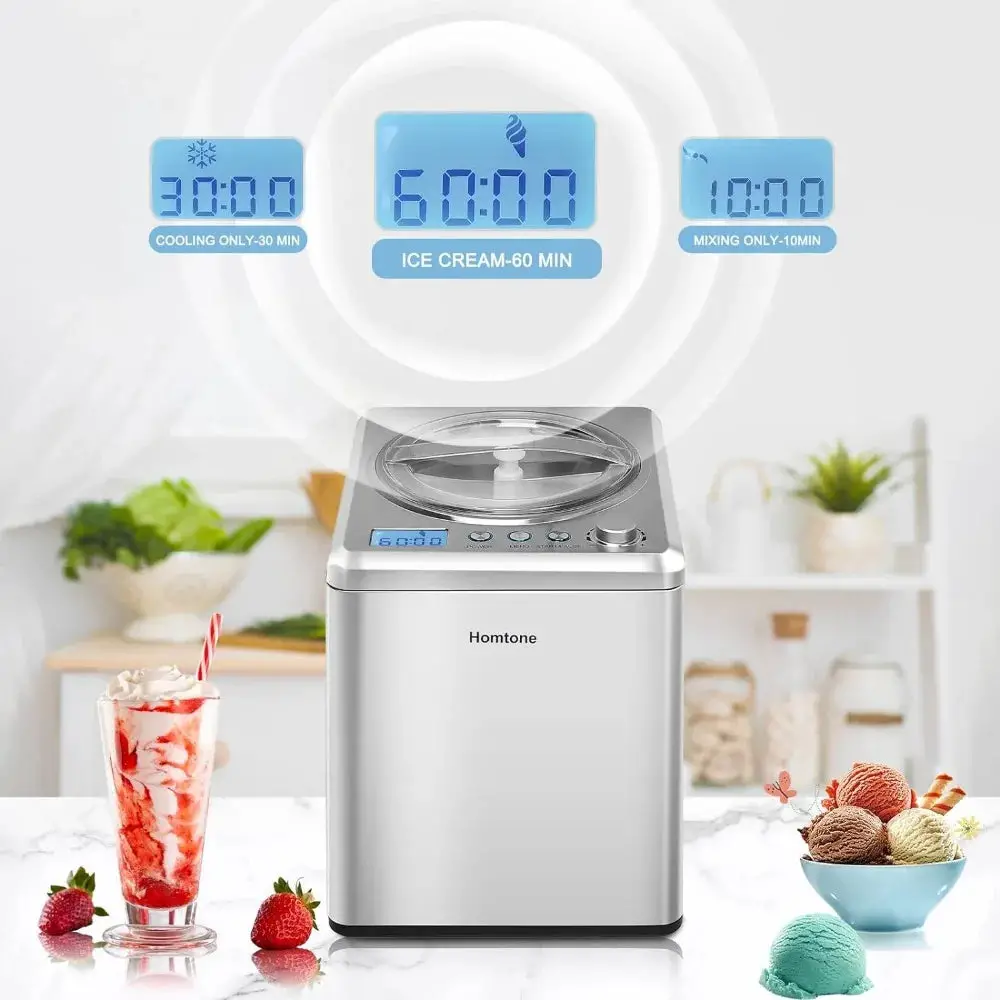 Ice Cream Maker 2.64 Quart for Homemade Gelato, Keep Cooling for 2H, No Pre-Freezing Automatic Ice Cream Machine with Compressor