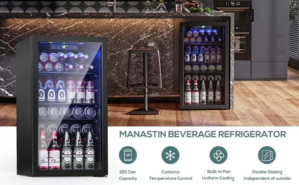 Beverage Refrigerator Cooler-120 Cans Mini Fridge Cooler with Glass Door, Adjustable Shelves & Digital Temperature Display