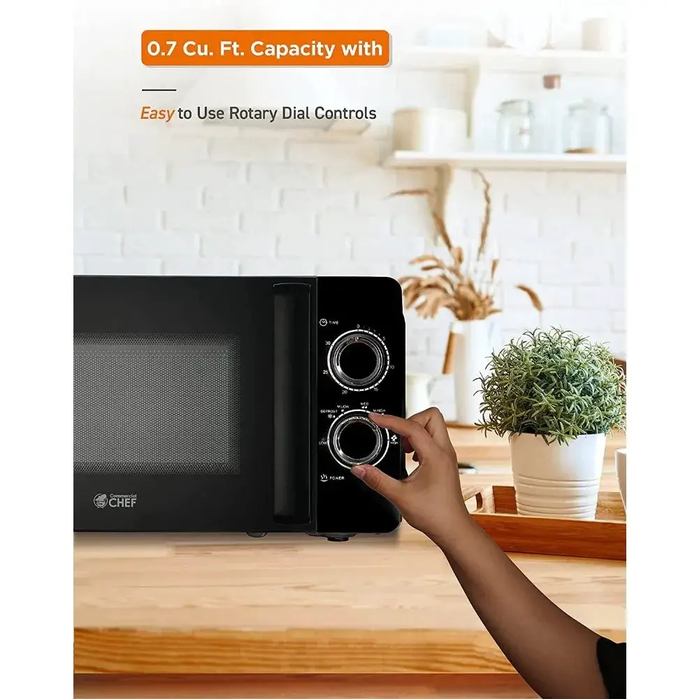 Black Microwave, with Rotary Switch Knob, 700W Countertop Small Microwave, with Microwave Turntable Plate, 6 Level Power