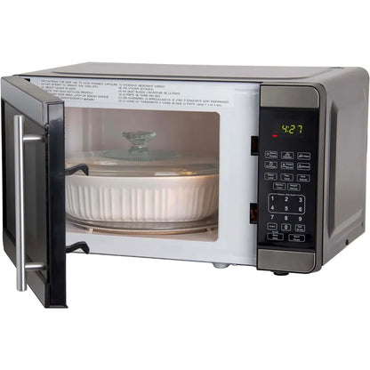 Microwave Oven 700-Watts Compact with 6 Pre Cooking Settings, Speed Defrost, Electronic Control Panel and Glass Turntable