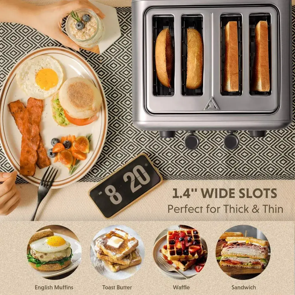 4-Slice Toaster, Extra Wide Slots, Retro Stainless Steel with High Lift Lever, Removal Crumb Tray, 7-Shade Settings