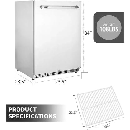 24 inch countertop refrigerator, weather resistant outdoor, stainless steel body, with reversible doors, lockable design