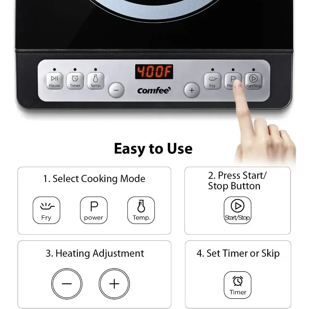 1800W Digital Electric Portable Induction Cooktop Countertop Burner, with 8 Power & Temperature Settings & 180 Mins Timer Auto