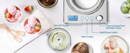 Ice Cream Maker 2.64 Quart for Homemade Gelato, Keep Cooling for 2H, No Pre-Freezing Automatic Ice Cream Machine with Compressor